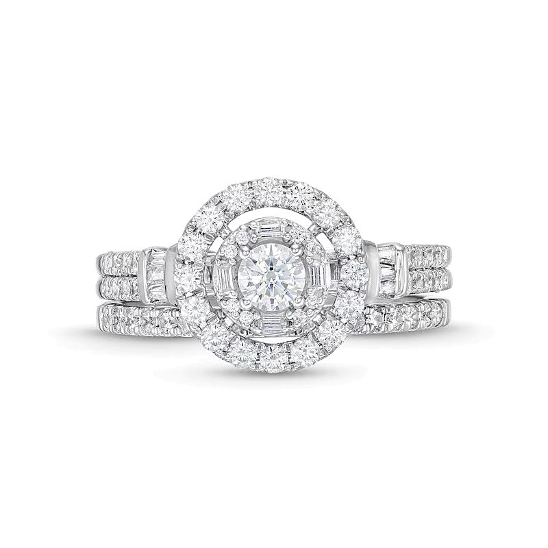 1.0 CT. TW Diamond Double Row Bridal Set in 10K White Gold
