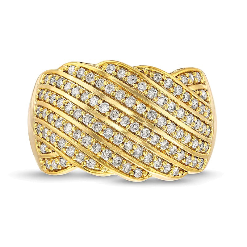0.75 CT. TW Diamond Linear Multi-Row Rolling Wave Ring in 10K Gold