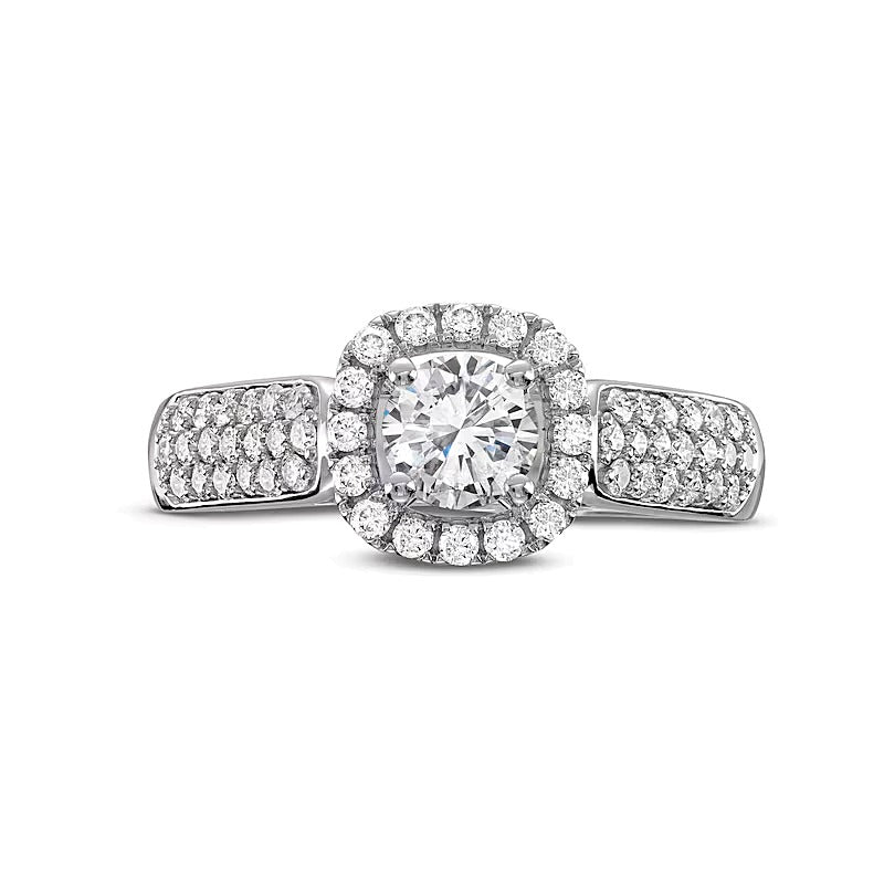 1.0 CT. TW Diamond Cushion-Shaped Frame Triple Row Engagement Ring in 14K White Gold (I/I1)
