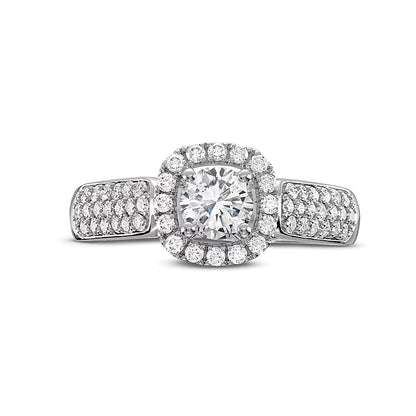 1.0 CT. TW Diamond Cushion-Shaped Frame Triple Row Engagement Ring in 14K White Gold (I/I1)