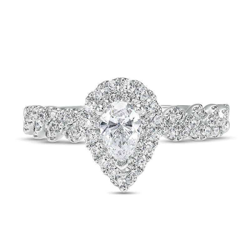1.0 CT. TW Pear-Shaped Diamond Double Frame Twist Shank Engagement Ring in 14K White Gold