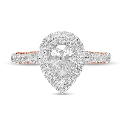 1.38 CT. TW Pear-Shaped Diamond Double Frame Vintage-Style Engagement Ring in 14K Two-Tone Gold