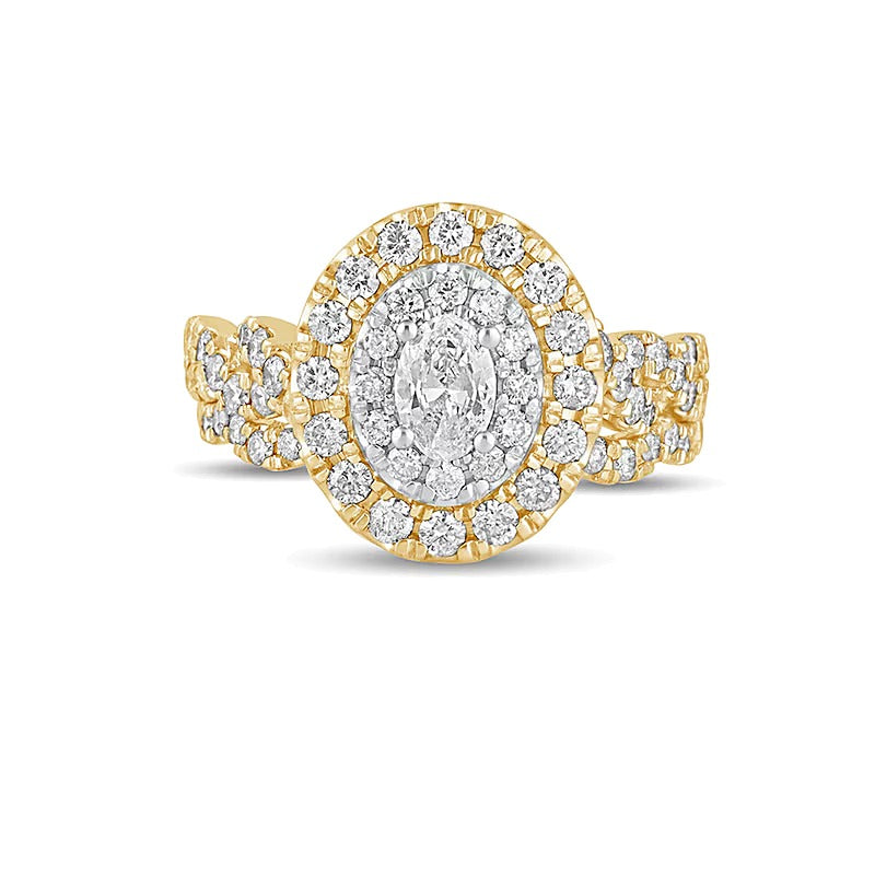 1.5 CT. TW Oval Diamond Double Frame Multi-Row Bridal Set in 10K Gold