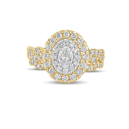 1.5 CT. TW Oval Diamond Double Frame Multi-Row Bridal Set in 10K Gold