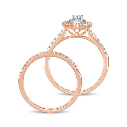 0.63 CT. TW Pear-Shaped Diamond Double Frame Bridal Set in 10K Rose Gold