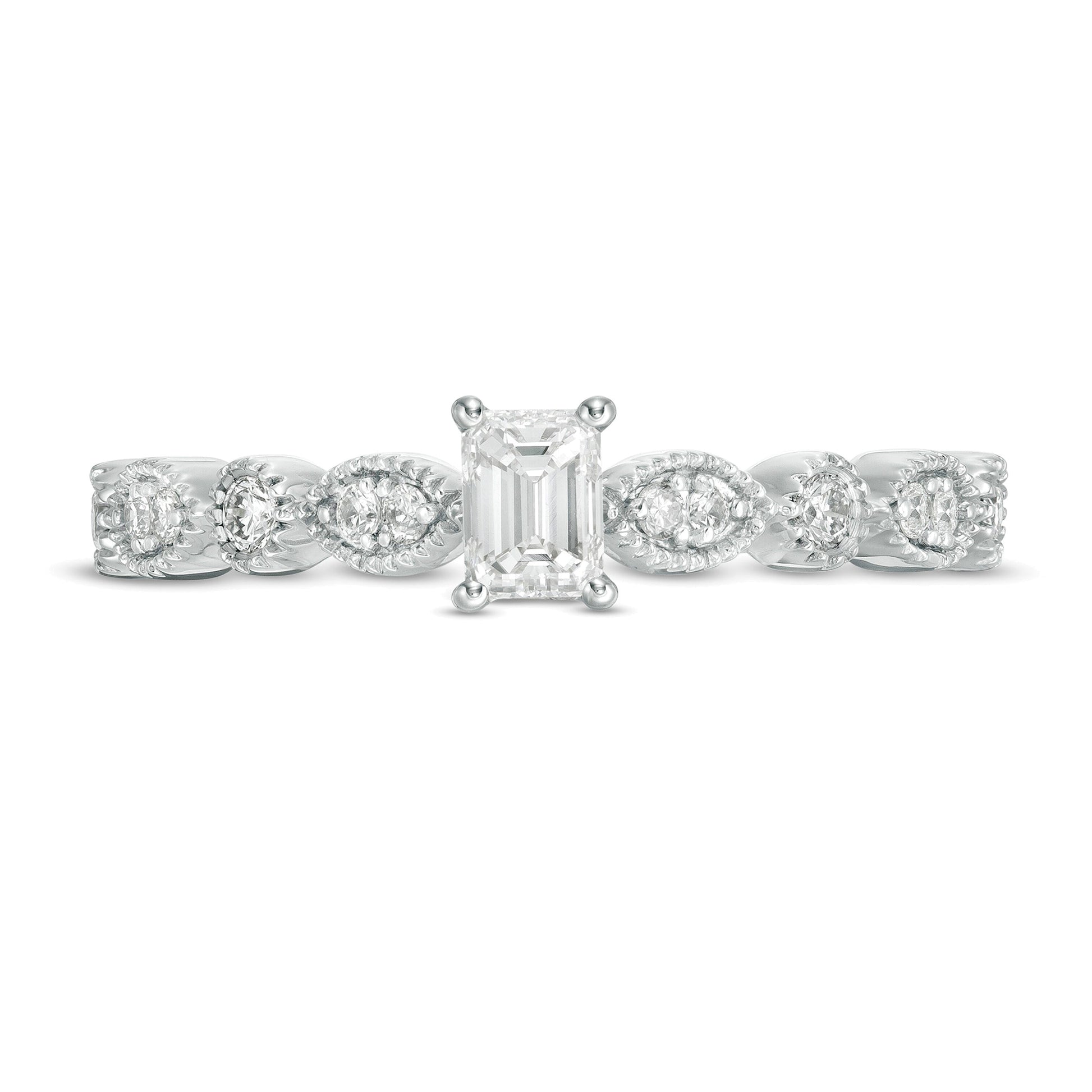 0.5 CT. TW Emerald-Cut Diamond wih Marquise Shapes Vintage-Style Engagement Ring in 10K White Gold