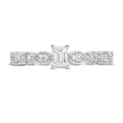 0.5 CT. TW Emerald-Cut Diamond wih Marquise Shapes Vintage-Style Engagement Ring in 10K White Gold