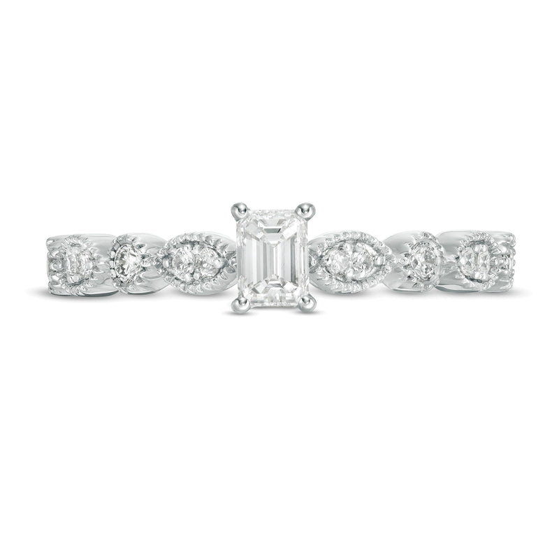 0.5 CT. TW Emerald-Cut Diamond wih Marquise Shapes Vintage-Style Engagement Ring in 10K White Gold
