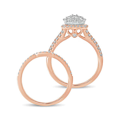 1.0 CT. TW Composite Diamond Cushion Frame Bridal Set in 10K Rose Gold