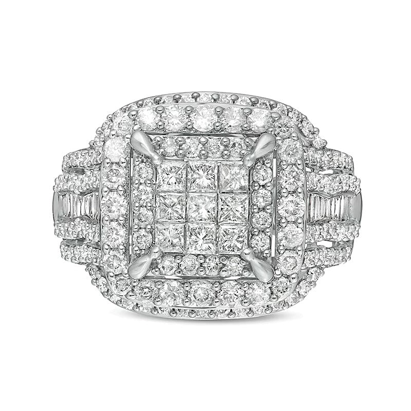 2.0 CT. TW Princess Multi-Diamond Cushion Frame Multi-Row Engagement Ring in 10K White Gold