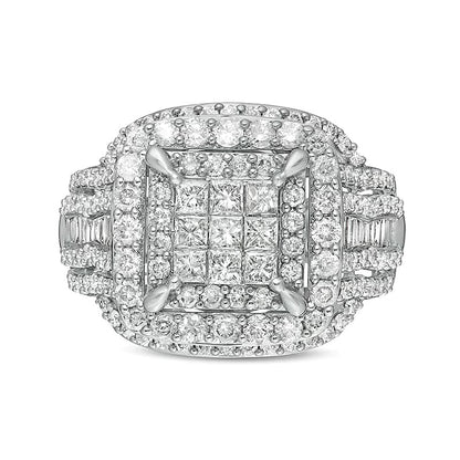 2.0 CT. TW Princess Multi-Diamond Cushion Frame Multi-Row Engagement Ring in 10K White Gold