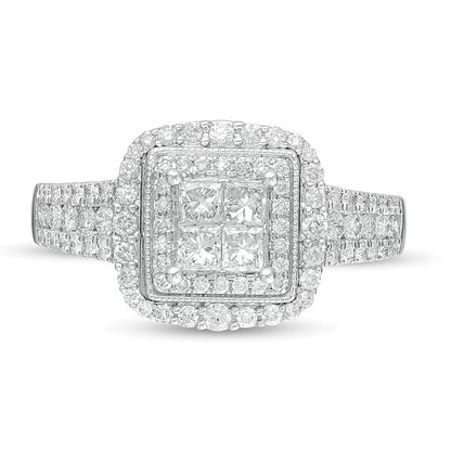 1.0 CT. TW Princess-Cut Quad Diamond Square Frame Engagement Ring in 14K White Gold