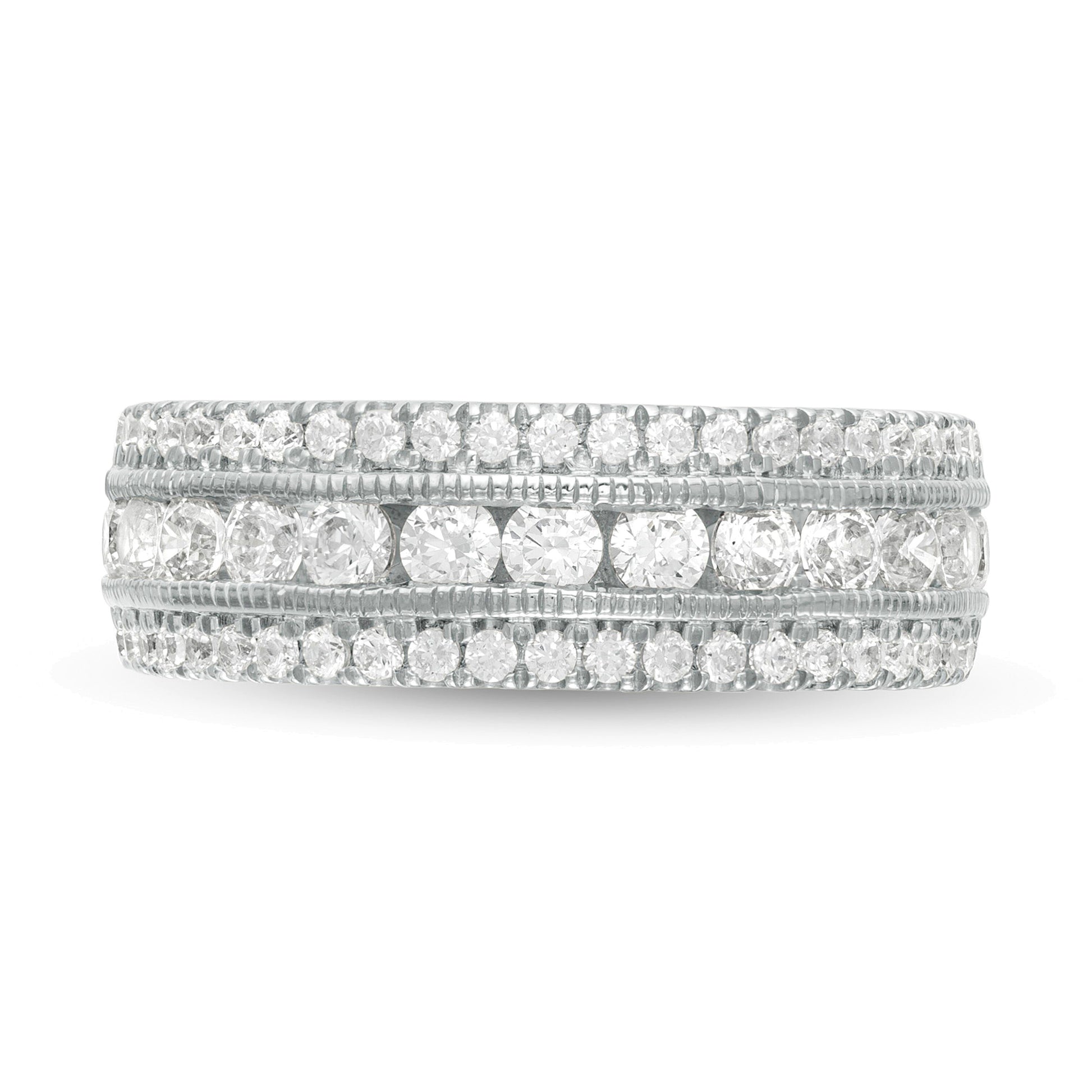 1.33 CT. TW Diamond Triple Row Vintage-Style Anniversary Ring in 10K White Gold