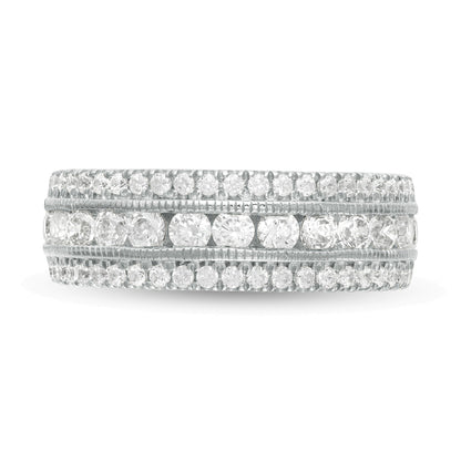 1.33 CT. TW Diamond Triple Row Vintage-Style Anniversary Ring in 10K White Gold