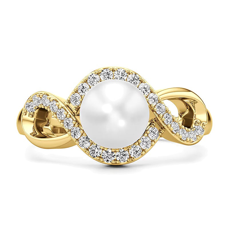 7.0mm Freshwater Cultured Pearl and 0.25 CT. TW Lab-Grown Diamond Swirl Frame Ring in 14K Gold
