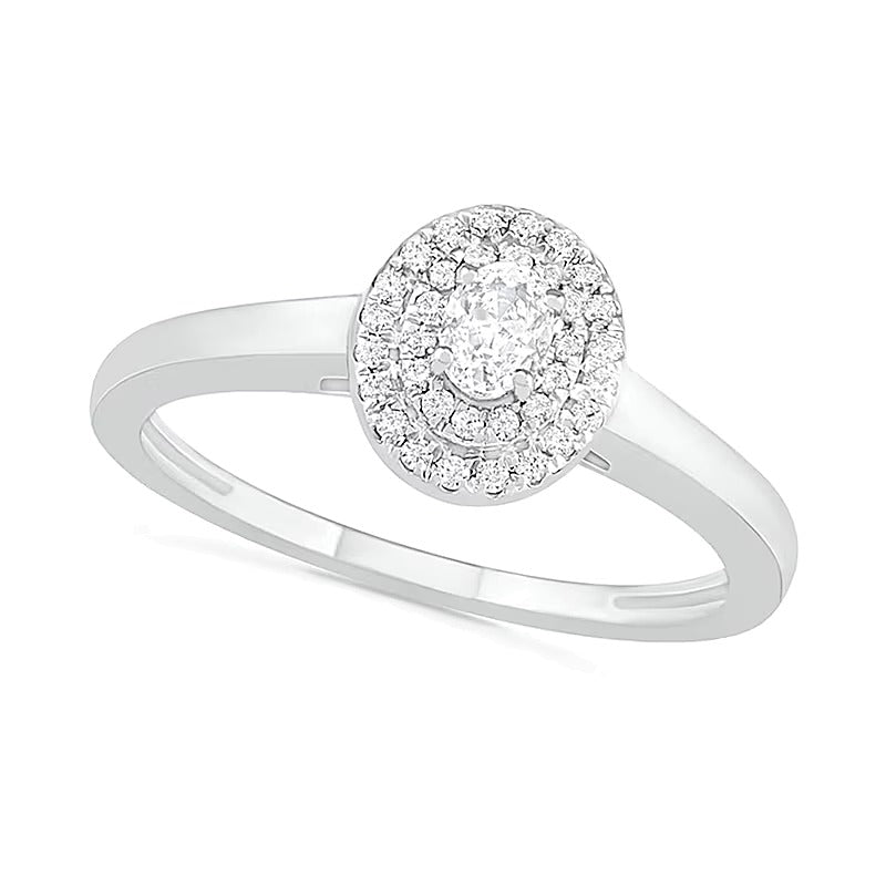0.38 CT. TW Oval Diamond Double Frame Bridal Set in 10K White Gold