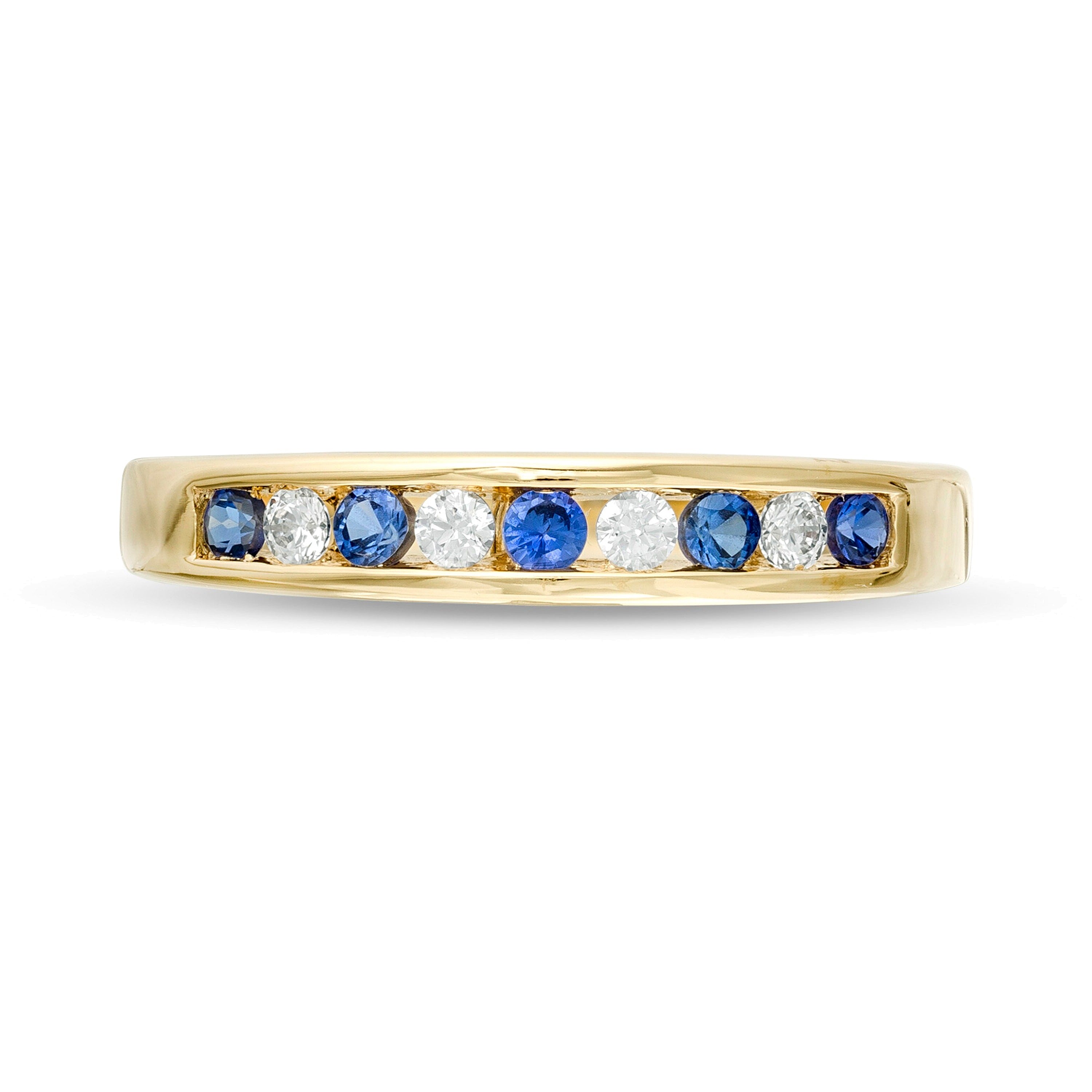 Blue Sapphire and 0.13 CT. TW Diamond Channel-Set Alternating Band in 14K Gold