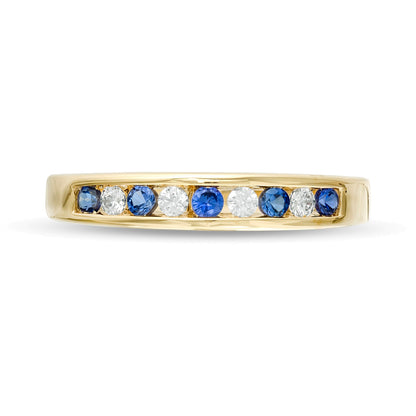 Blue Sapphire and 0.13 CT. TW Diamond Channel-Set Alternating Band in 14K Gold