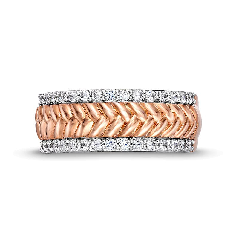 0.5 CT. TW Diamond Edge Herringbone Band in 10K Rose Gold