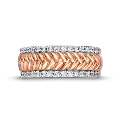 0.5 CT. TW Diamond Edge Herringbone Band in 10K Rose Gold