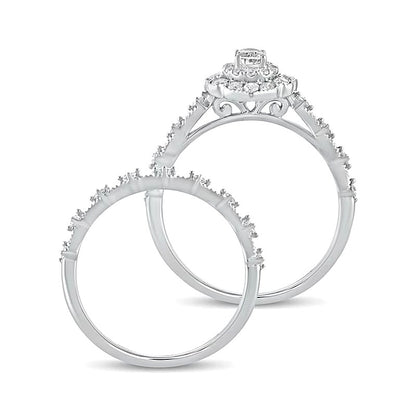 0.63 CT. TW Oval Diamond Frame Vintage-Style Bridal Set in 10K White Gold