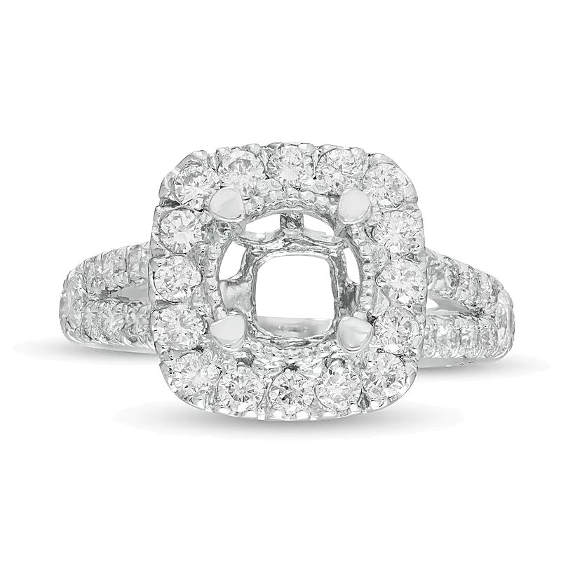 1.5 CT. TW Diamond Cushion Frame Semi-Mount in 14K White Gold