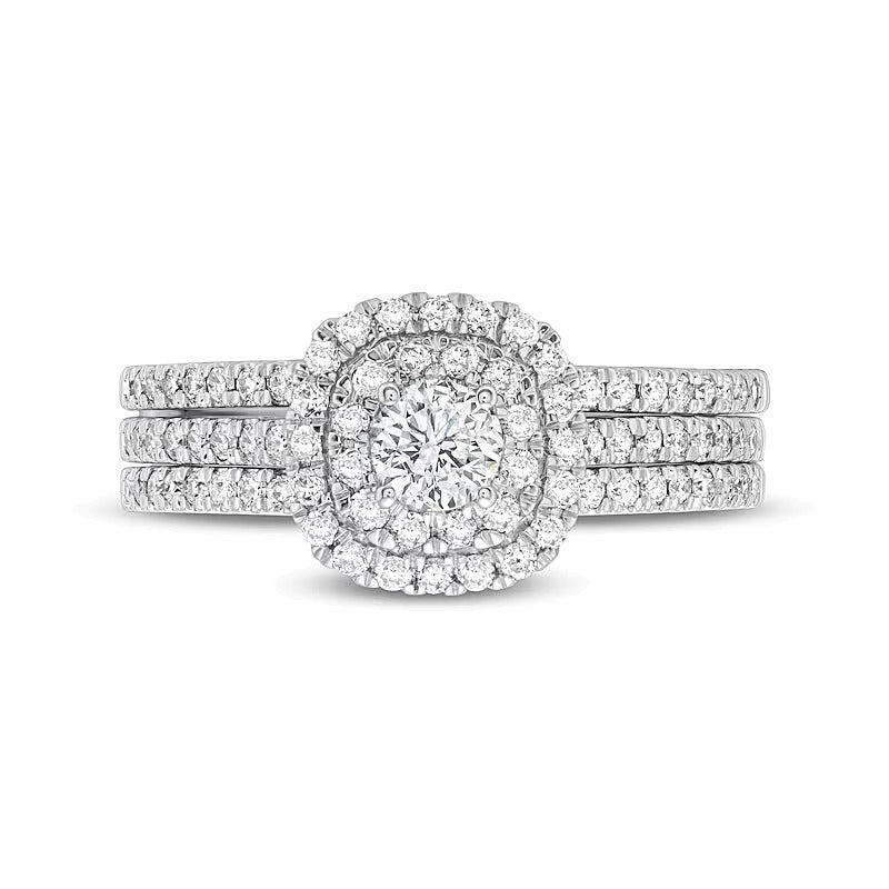 1.0 CT. TW Diamond Double Frame Multi-Row Bridal Set in 10K White Gold