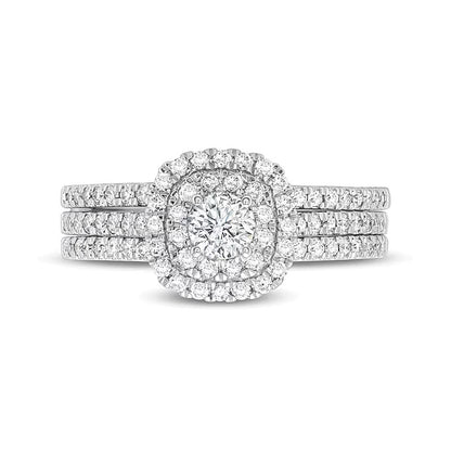 1.0 CT. TW Diamond Double Frame Multi-Row Bridal Set in 10K White Gold