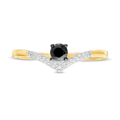 0.2 CT. TW Enhanced Black and White Diamond Chevron Promise Ring in 10K Gold