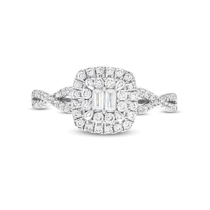 0.5 CT. TW Cushion Multi-Diamond Twist Split Shank Ring in 10K White Gold