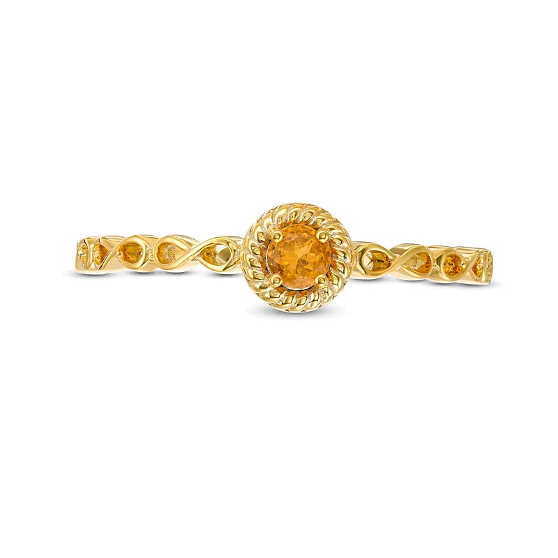 2.9mm Citrine Solitaire Rope Frame Infinity Shank Promise Ring in 10K Gold