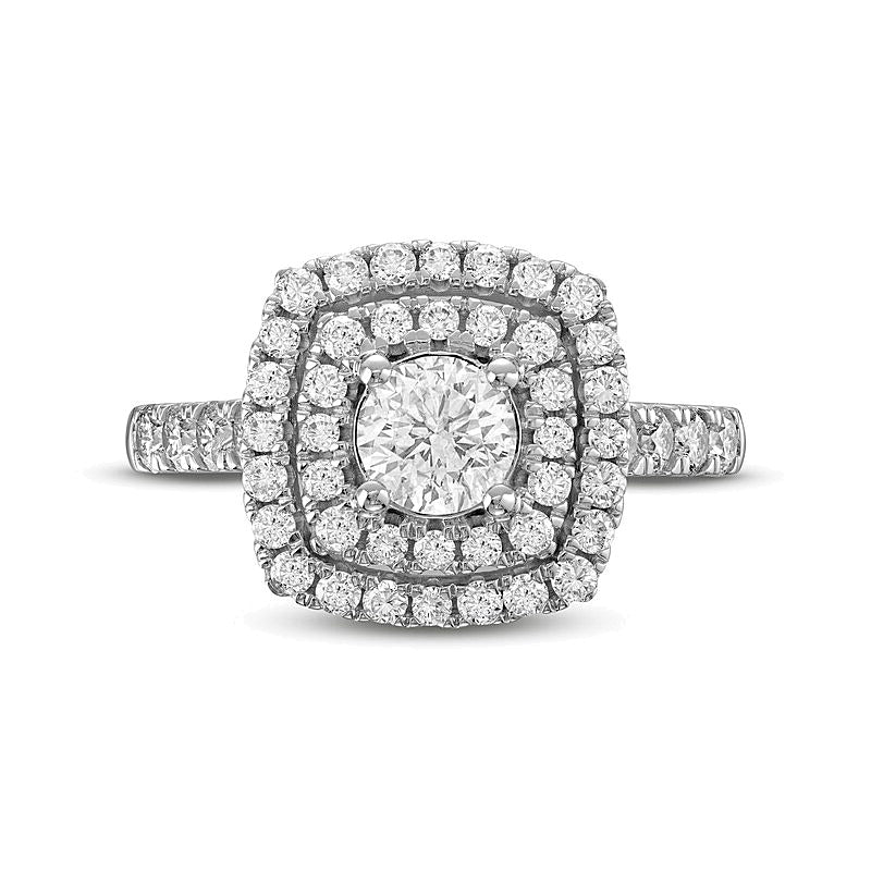 1.5 CT. TW Diamond Cushion-Shaped Double Frame Engagement Ring in 14K White Gold (I/I1)