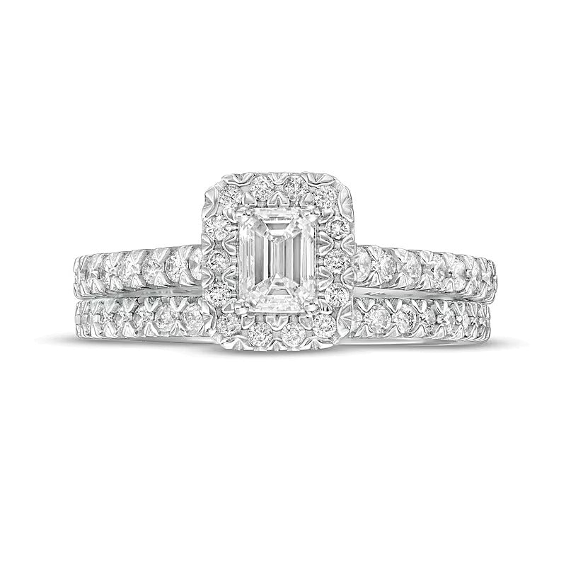 1.0 CT. TW Emerald-Cut Diamond Frame Bridal Set in 10K White Gold