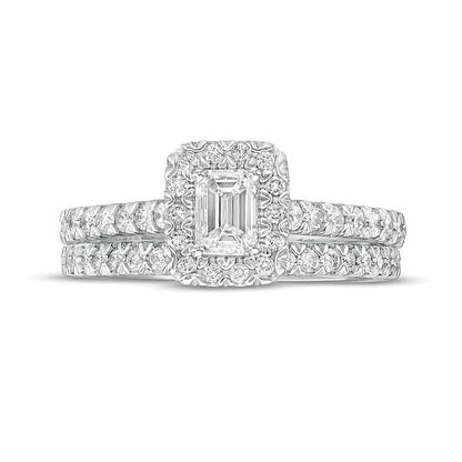1.0 CT. TW Emerald-Cut Diamond Frame Bridal Set in 10K White Gold