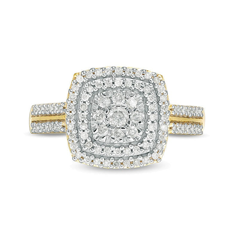0.38 CT. TW Diamond Double Cushion Frame Ring in 10K Gold