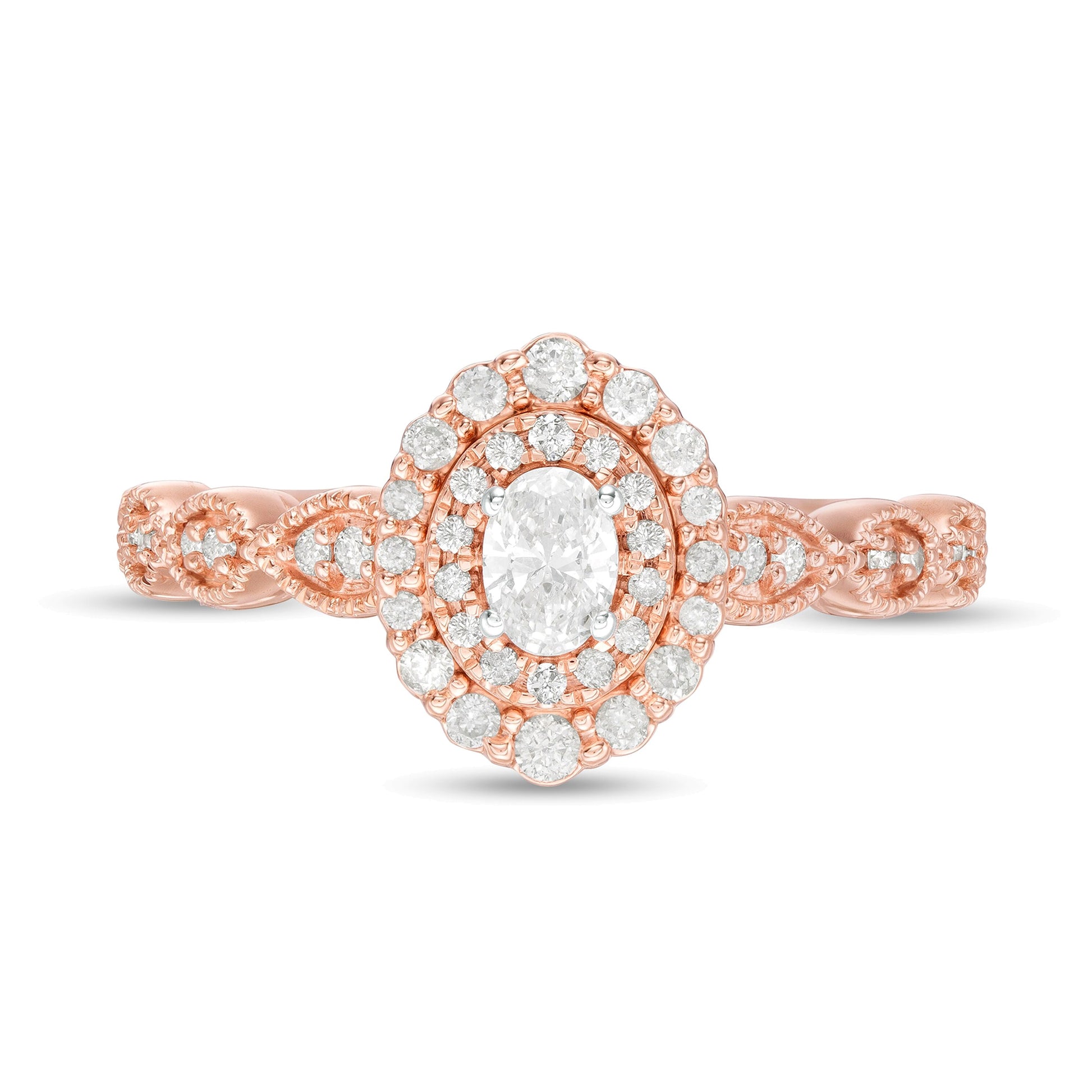 0.38 CT. TW Oval Diamond Double Frame Art Deco Vintage-Style Engagement Ring in 10K Rose Gold