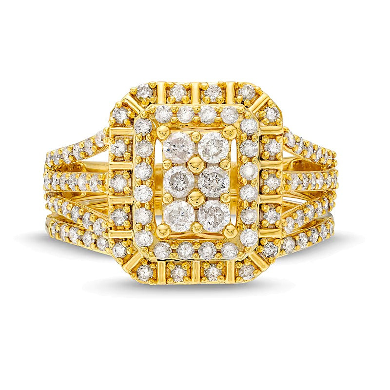 1.0 CT. TW Emerald Multi-Diamond Triple Row Split Shank Bridal Set in 10K Gold