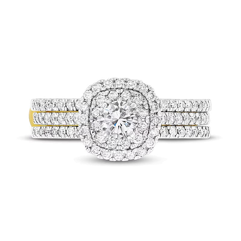 1.0 CT. TW Diamond Double Frame Multi-Row Bridal Set in 10K Gold