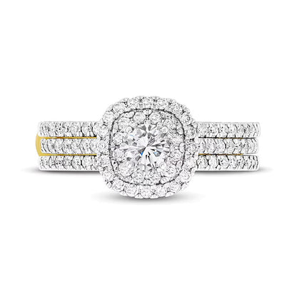 1.0 CT. TW Diamond Double Frame Multi-Row Bridal Set in 10K Gold