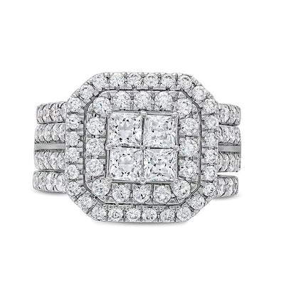 3.0 CT. TW Multi-Diamond Composite Framed Three-Piece Bridal Set in 14K White Gold