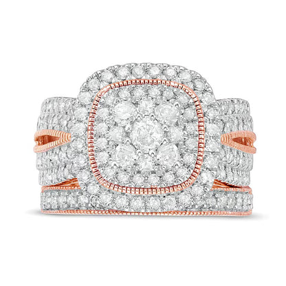 1.33 CT. TW Multi-Diamond Cushion Frame Vintage-Style Bridal Set in 10K Rose Gold