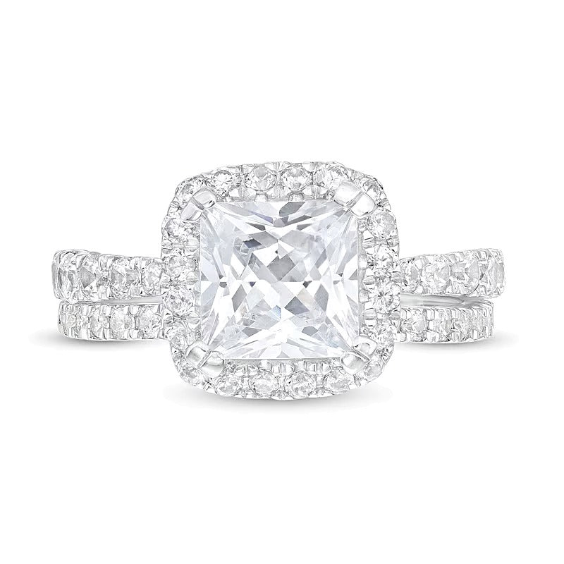 2.88 CT. TW Princess-Cut Lab-Grown Diamond Cushion Frame Bridal Set in 14K White Gold (I/SI2)