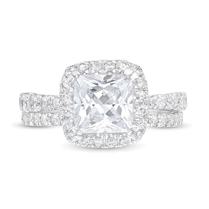 2.88 CT. TW Princess-Cut Lab-Grown Diamond Cushion Frame Bridal Set in 14K White Gold (I/SI2)