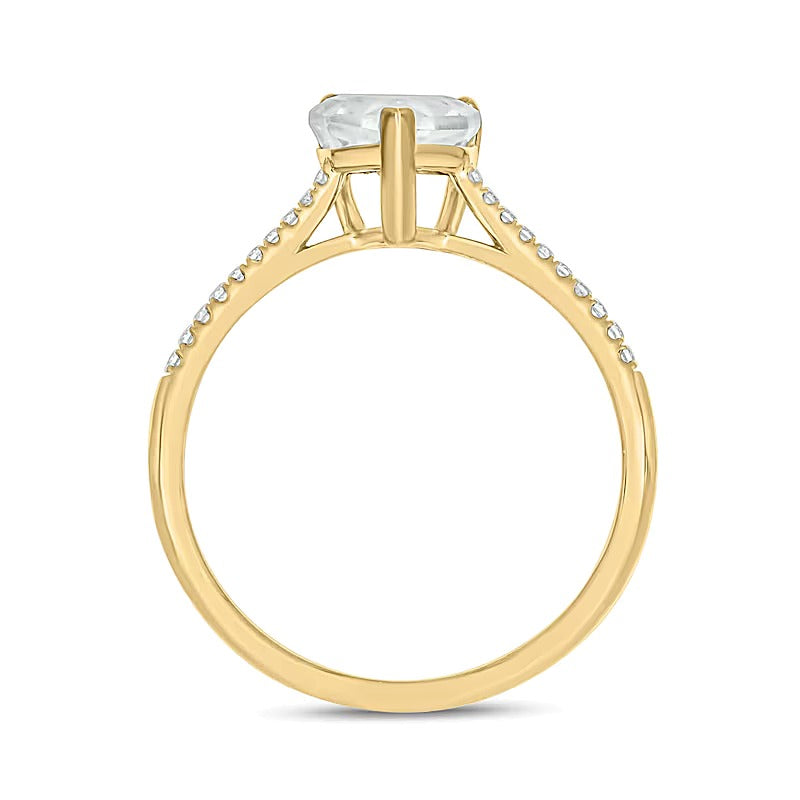 Shield-Shaped White Lab-Created Sapphire and 0.1 CT. TW Diamond Ring in 10K Gold