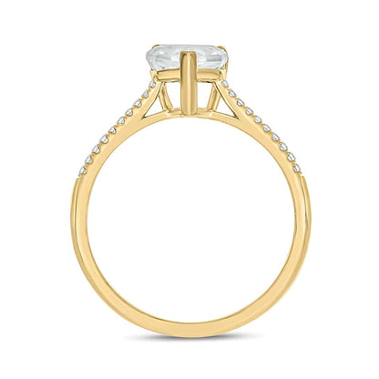 Shield-Shaped White Lab-Created Sapphire and 0.1 CT. TW Diamond Ring in 10K Gold