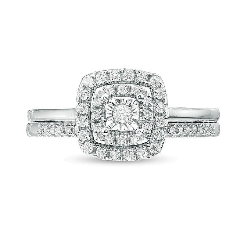 0.25 CT. TW Diamond Double Cushion Frame Bridal Set in 10K White Gold