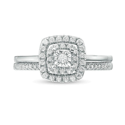 0.25 CT. TW Diamond Double Cushion Frame Bridal Set in 10K White Gold