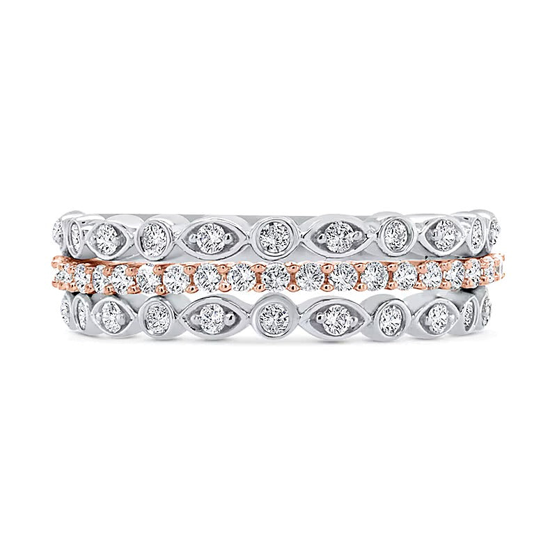 0.5 CT. TW Diamond Art Deco Multi-Row Stacked Ring in 10K Two-Tone Gold