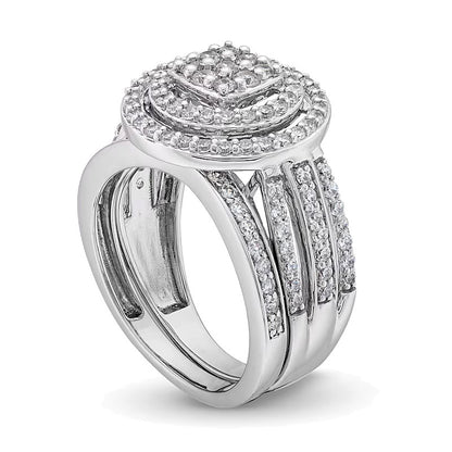 1.0 CT. TW Cushion Multi-Diamond Triple Row Split Shank Bridal Set in 10K White Gold