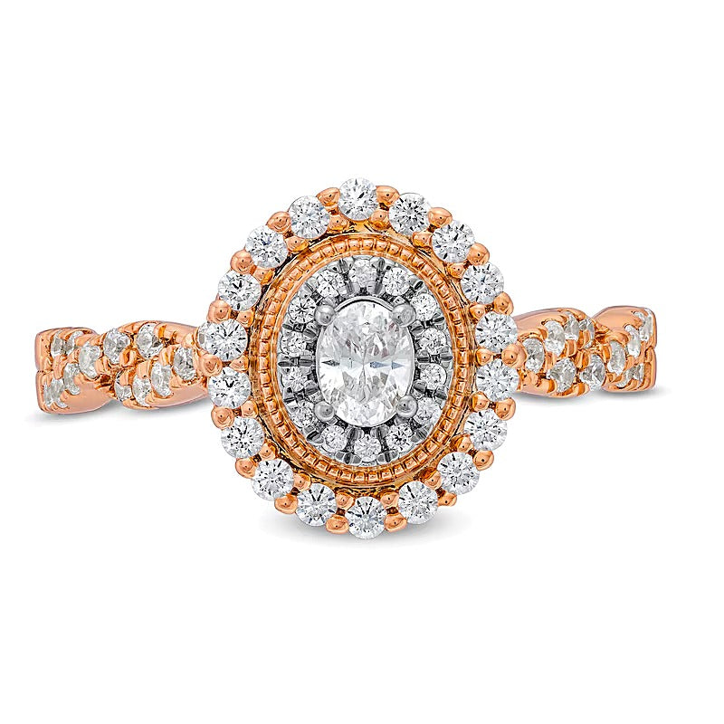 0.63 CT. TW Oval Diamond Vintage-Style Frame Twist Shank Engagement Ring in 10K Rose Gold